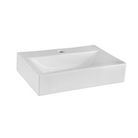 Rectangular 1 Tap Hole Ceramic Countertop Vessel without Overflow - 460mm - Balterley