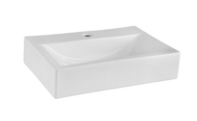 Rectangular 1 Tap Hole Ceramic Countertop Vessel without Overflow - 460mm