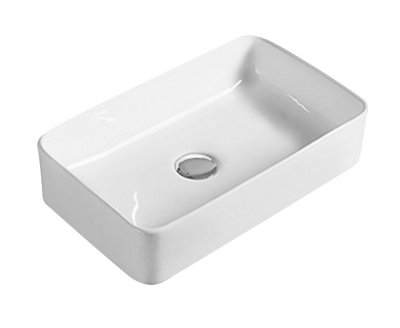 Rectangular 1 Tap Hole Ceramic Countertop Vessel without Overflow - 465mm - Balterley
