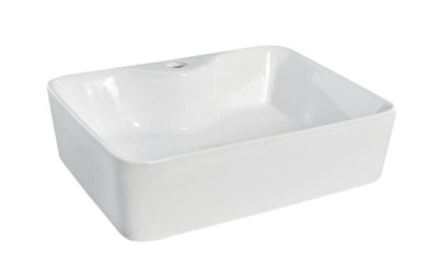 Rectangular 1 Tap Hole Ceramic Countertop Vessel without Overflow - 485mm