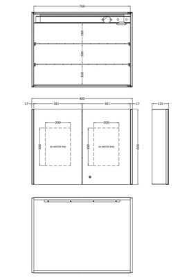 Rectangular 2 Door Touch Sensor Mirror Cabinet with 2 Shelves, Demister & Shaver Socket, 800mm - White/Chrome