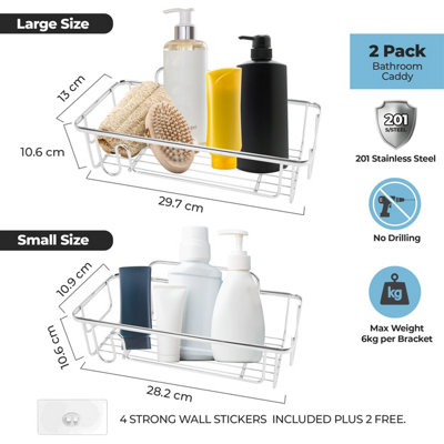 Rectangular 2x Shower Caddy Bathroom Suction Shelf Storage Shampoo Soap Holder No Drill