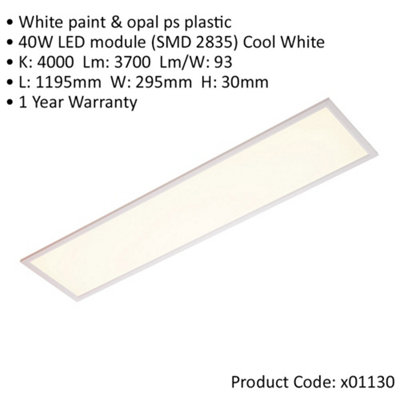 Rectangular Backlit LED Ceiling Panel Light - 1195 x 295mm - 40W Cool ...