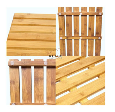 Rectangular Bamboo Bath Mat, Multipurpose Mat with Anti Slip Rubber Feet.