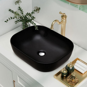 Rectangular Ceramic Bathroom Sink Countertop Basin Black W 495mm x D 390mm