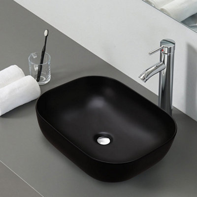 Rectangular Ceramic Bathroom Sink Countertop Basin Black W 495mm x D 390mm