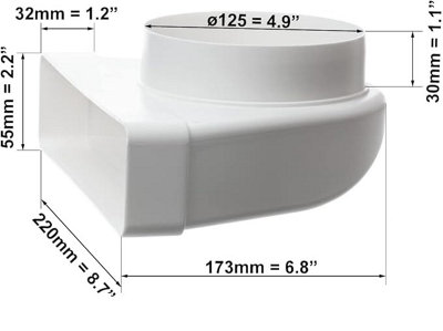 Rectangular Channel Elbow 220mm x 55mm / 125mm