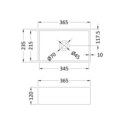 Rectangular Compact Ceramic Countertop Vessel without Overflow - 365mm