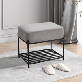 Rectangular Corduroy Footstool with Metal Frame and Shoe Rack W 500 x D 350 x H 430 mm