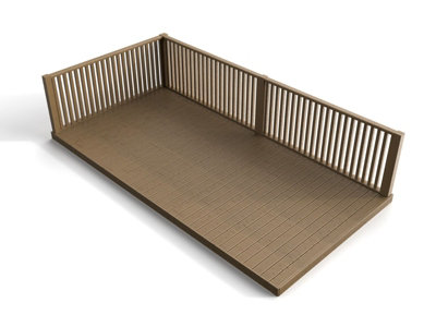 Rectangular decking kit with 2 side balustrade V.6, (W) 2.4m x (L) 3m, Rustic brown finish