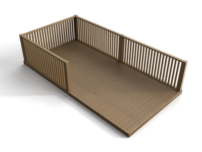 Rectangular decking kit with 3 side balustrade V.5, (W) 2.4m x (L) 3.6m, Rustic brown finish