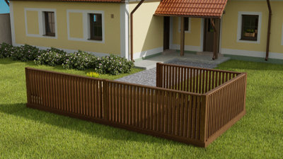 Rectangular decking kit with 3 side balustrade V.5, (W) 3m x (L) 4.8m, Rustic brown finish