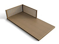 Rectangular decking kit with corner side balustrade V.2, (W) 2.4m x (L) 3m, Rustic brown finish