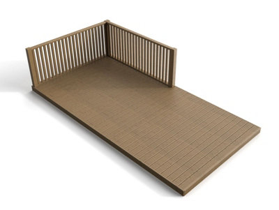 Rectangular decking kit with corner side balustrade V.2, (W) 2.4m x (L) 4.8m, Rustic brown finish