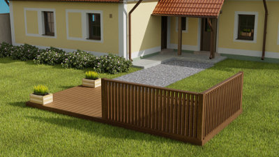 Rectangular decking kit with corner side balustrade V.2, (W) 3m x (L) 4.8m, Rustic brown finish