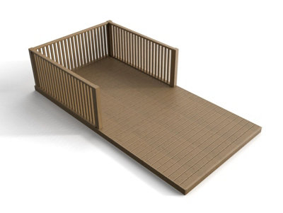 Rectangular decking kit with end balustrade 3x V.3, (W) 2.4m x (L) 3.6m, Rustic brown finish