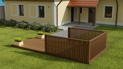 Rectangular decking kit with end balustrade 3x V.3, (W) 3m x (L) 4.8m, Rustic brown finish