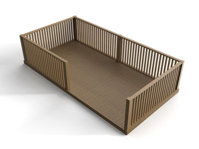 Rectangular decking kit with four side balustrade V.4, (W) 2.4m x (L) 3.6m, Rustic brown finish