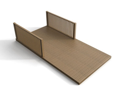 Rectangular decking kit with two side balustrade V.1, (W) 2.4m x (L) 3.6m, Rustic brown finish