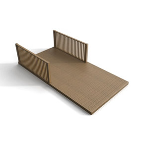 Rectangular decking kit with two side balustrade V.1, (W) 2.4m x (L) 3m, Rustic brown finish