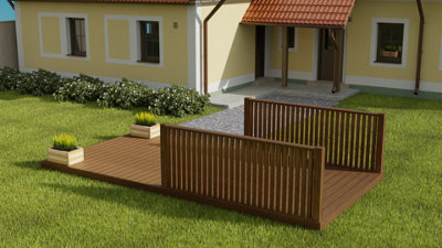 Rectangular decking kit with two side balustrade V.1, (W) 3m x (L) 3.6m, Rustic brown finish