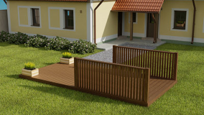 Rectangular decking kit with two side balustrade V.1, (W) 3m x (L) 4.8m, Rustic brown finish