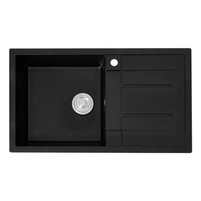 Rectangular Double Bowl Kitchen Sink with Strainer Waste Kit Black