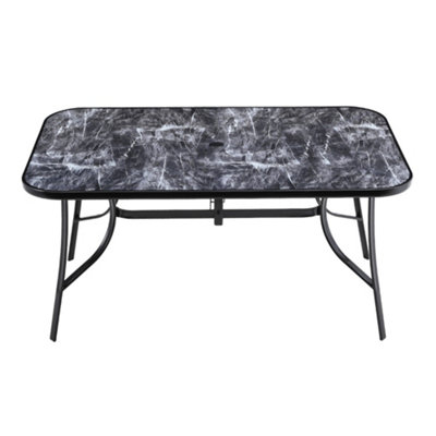 Rectangular Garden Tempered Glass Marble Coffee Table with Umbrella Hole 150cm