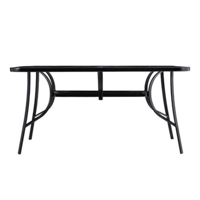 Rectangular Garden Tempered Glass Marble Coffee Table with Umbrella Hole 150cm