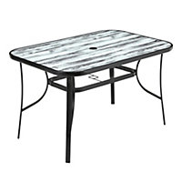 Rectangular Garden Tempered Glass White Wood Grain Coffee Table with Umbrella Hole 150cm