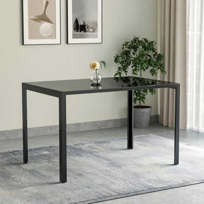 Rectangular Glass Dining Table Black 4 Seater for Kitchen Dining Room D ...
