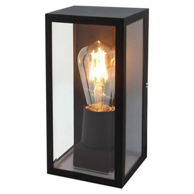 Rectangular Glass Wall Lantern Outdoor Garden Wall Light Black Body ...
