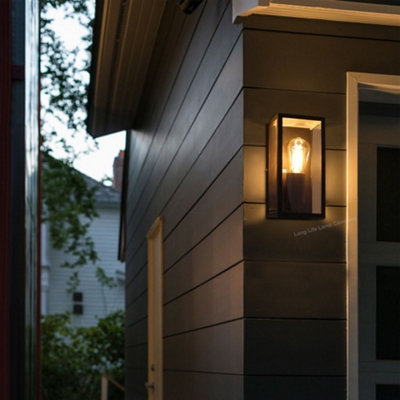 Rectangular Glass Wall Lantern Outdoor Garden Wall Light Black Body ...