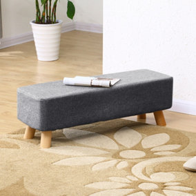 Rectangular Grey Linen Upholstered Footstool Footrest With Wood Legs W 810 x D 280 x H 260mm