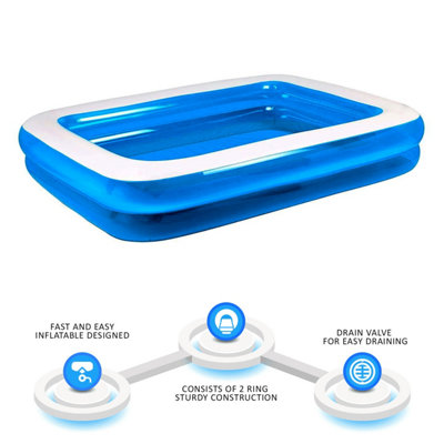 Rectangular Inflatable Swimming Pool  Family Paddling Pool for Garden Fun large