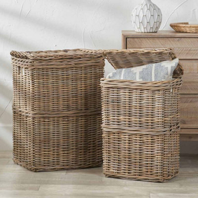Rectangular Kubu Linen Laundry Baskets with Lids Set of 2
