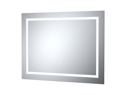 Rectangular Landscape LED Illuminated Touch Sensor Mirror with Demister, 800mm x 500mm - Chrome