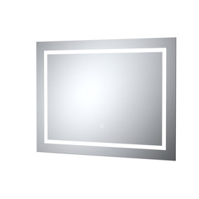 Rectangular Landscape LED Illuminated Touch Sensor Mirror with Demister, 800mm x 500mm - Chrome