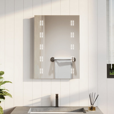 Rectangular Lighted Bathroom Mirror,Sensor Wall Mounted Vanity Mirror with Digital Clock and Shaver Socket 50x70 cm