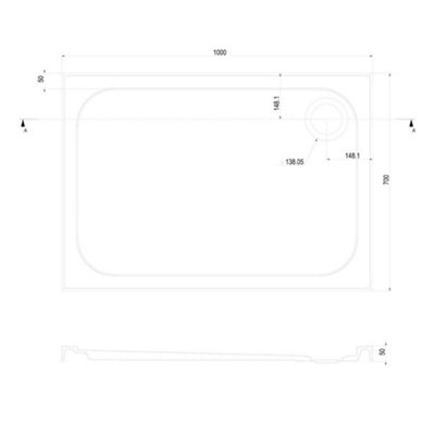 Rectangular Low Profile Anti Slip Shower Tray - 1000x700mm