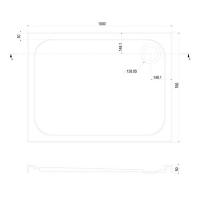Rectangular Low Profile Anti Slip Shower Tray - 1000x760mm