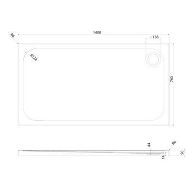 Rectangular Low Profile Anti Slip Shower Tray - 1400x760mm