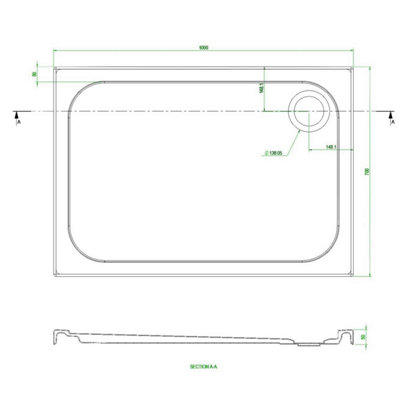 Rectangular Low Profile Shower Tray - 1000x700mm