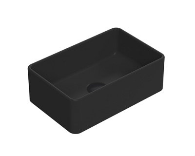 Rectangular Matt Ceramic Countertop Vessel Without Overflow - 365mm - Matt Black