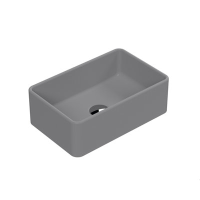 Rectangular Matt Ceramic Countertop Vessel Without Overflow - 365mm - Matt Grey