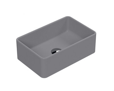 Rectangular Matt Ceramic Countertop Vessel Without Overflow - 365mm - Matt Grey