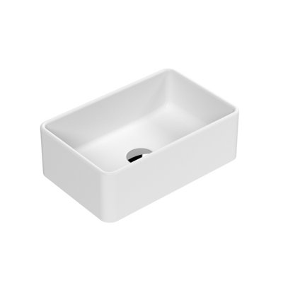 Rectangular Matt Ceramic Countertop Vessel Without Overflow - 365mm - Matt White