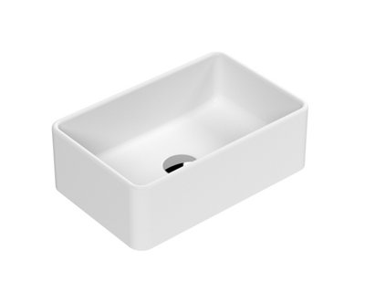 Rectangular Matt Ceramic Countertop Vessel Without Overflow - 365mm - Matt White