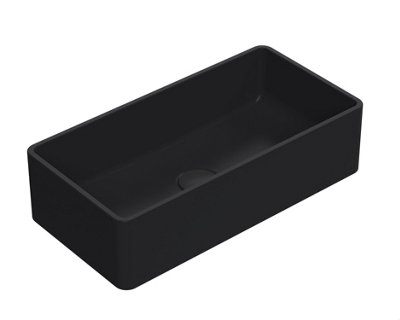 Rectangular Matt Ceramic Countertop Vessel Without Overflow - 465mm - Matt Black