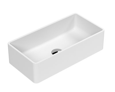 Rectangular Matt Ceramic Countertop Vessel Without Overflow - 465mm - Matt White